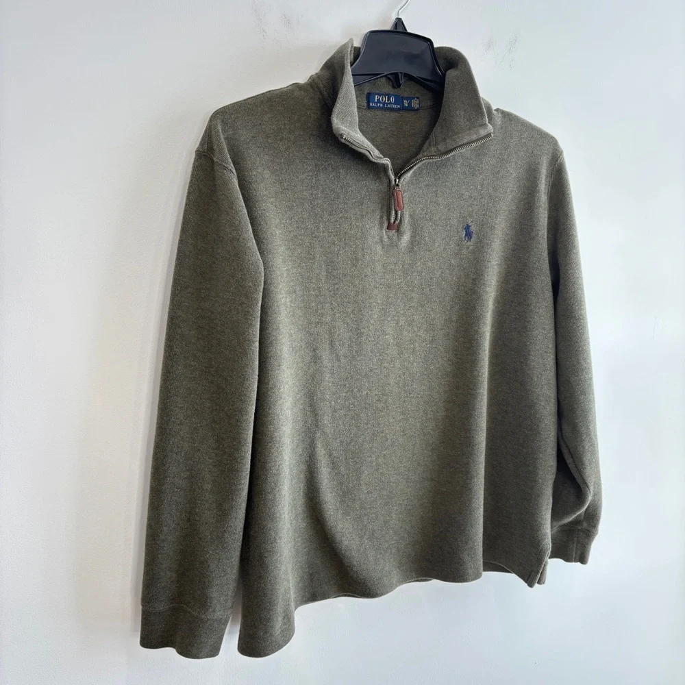 Polo Ralph Lauren Sweater Mens X-Large Estate Rib Green 1/4 Zip Cotton Pony Logo